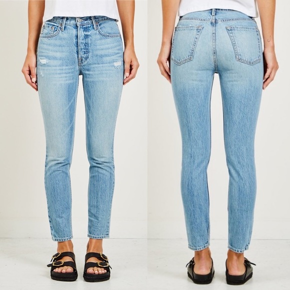GRLFRND Karolina Jeans in Domenico High Rise Straight Leg Cotton Stone Wash 27 - Picture 2 of 6